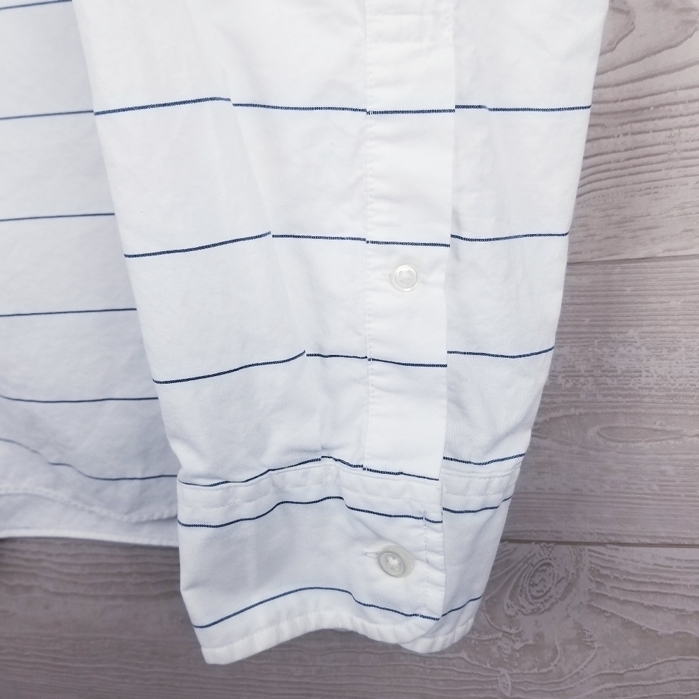 J. Crew Men's White/Blue Striped Button Front Shirt, size XL Slim - Picture 6 of 8
